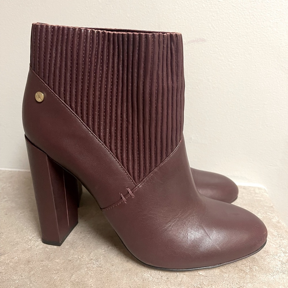 Burgundy leather booties